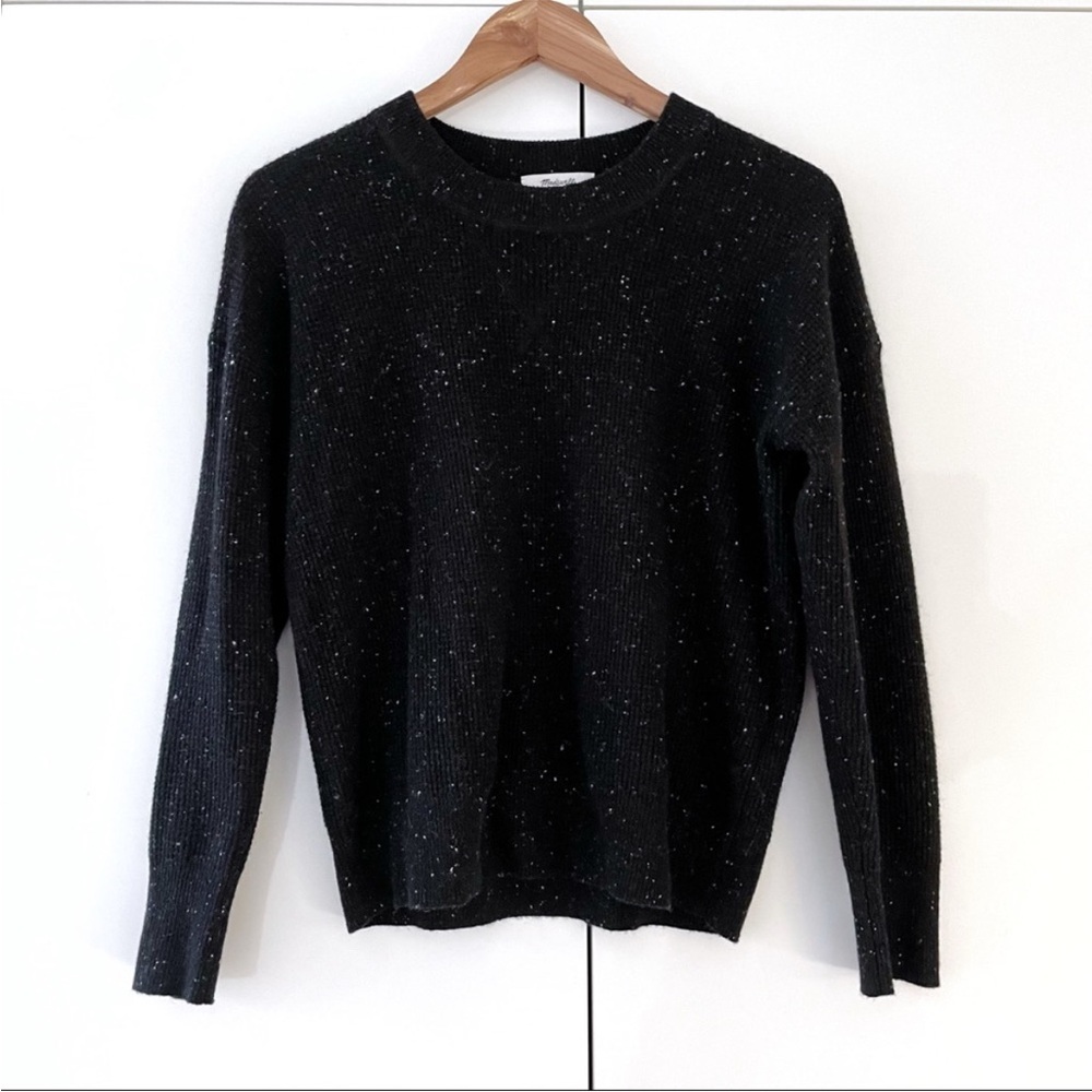 Madewell 100% Cashmere Sweater Donegal Ebony Pullover Speckled Waffle Black XXS